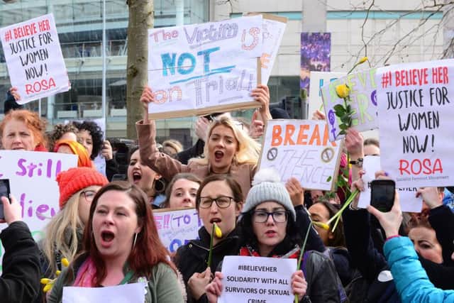 A rally was held in Belfast on Thursday following the rape trial verdict