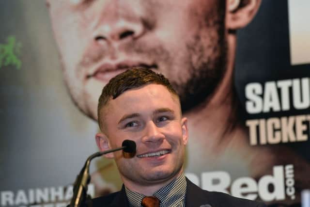 Carl Frampton speaks to the media , as Carl Frampton MBE and Nonito Donaire meet face-to-face at a press conference at the Europa Hotel ahead of their blockbuster showdown at the SSE Arena Belfast on April 21.
Photo Colm Lenaghan/Pacemaker Press