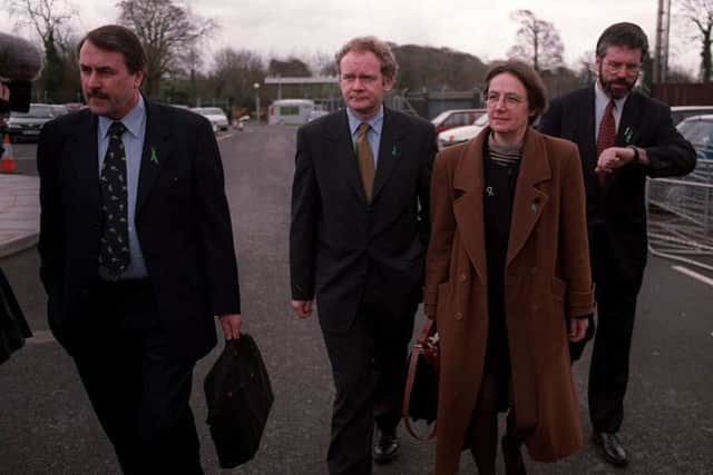 A Sinn Fein delegation arrives for talks in late March. Picture by Paul Hamilton, Pacemaker