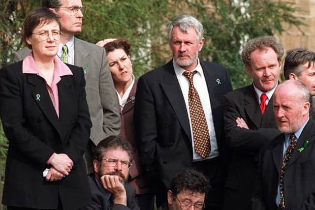 01/4/99: The Sinn Fein delegation after the Hillsborough talks which produced the declaration from the British and Irish Prime Ministers aimed at breaking the deadlock in the Northern Irealnd peace process.