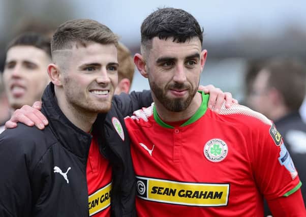 Cliftonville's semi-final scorers against Loughgall - Rory Donnelly (left) and Joe Gormley. Pic by Pacemaker.
