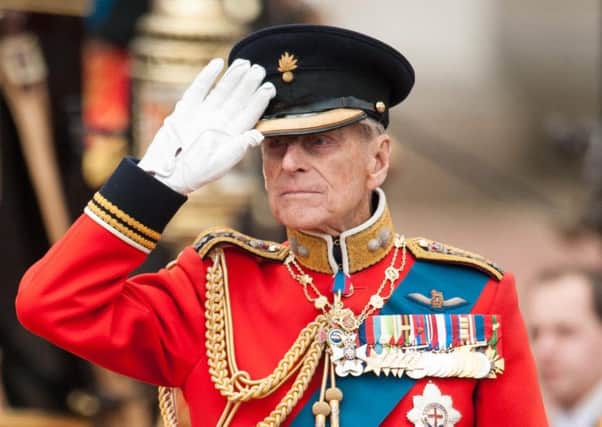 The Duke of Edinburgh inspecting troops outside Buckingham Palace in 2012