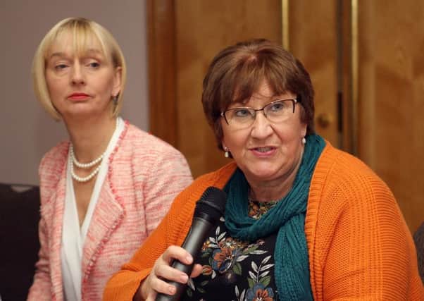 Dolores Kelly, above, said unionists were being disingenuous in calling for the commissioner to quit. She is pictured here with commissioner Judith Thompson last year.