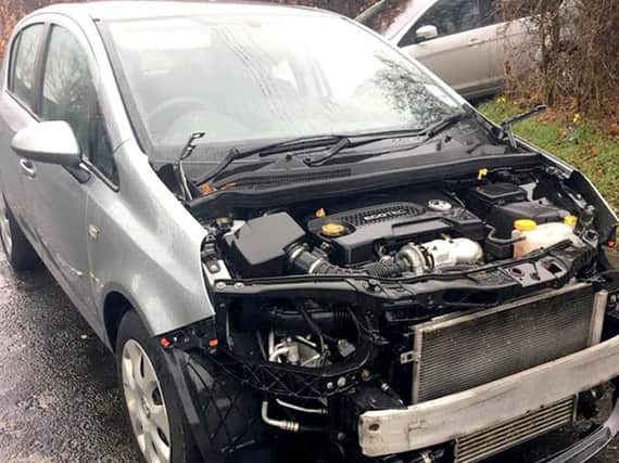 This Vauxhall Corsa had its bonnet, grille and lights stolen overnight between Good Friday and Easter Saturday whilst parked outside its owner's house