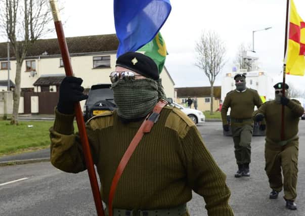 The new group has threatened to 'actively target crown forces' involved in policing republican commemorations. Picture taken during a republican commemoration in Lurgan's Kilwilkee estate on March 30. 
Picture By: Arthur Allison/Pacemaker.