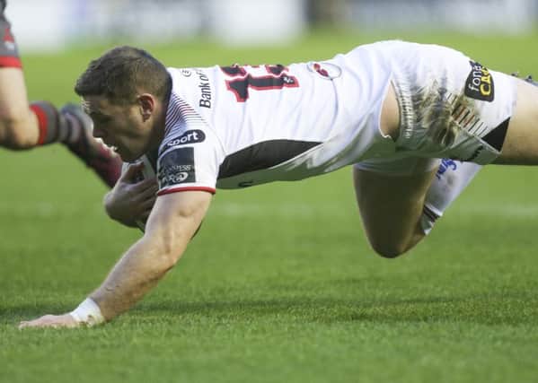 Darren Cave scores the opening try for Ulster in the win over Edinburgh at Murrayfield