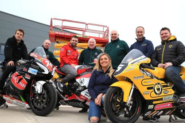 Pictured at the launch of the KDM Hire Cookstown 100 are New Zealands Daniel Mettam (left), who will make his debut this year, with William and Gary Dunlop. Also included are KDM Hires Rebecca Carson and Alan Gillis, John Dillon, Deputy Clerk of the Course and the Cookstown Clubs Kenny Loughrin and Norman Crooks.