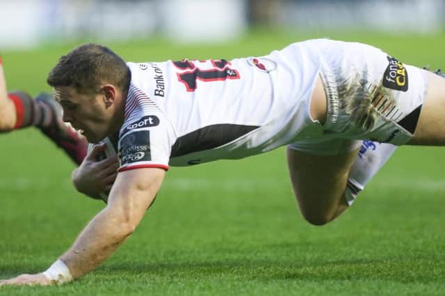 Darren Cave goes over for Ulster's opening try against Edinburgh