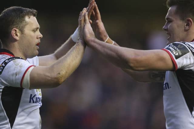 Darren Cave and Jacob Stockdale celebrate