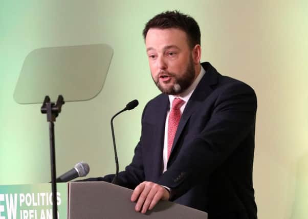 SDLP party leader Colum Eastwood adressing his party's conference at Titanic Belfast
