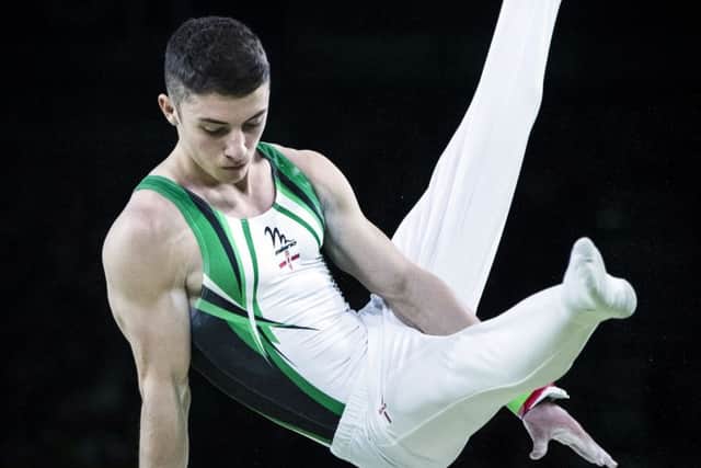 Rathgael gymnast Rhys McClenaghan on his way to scoring a winning total of 15.1 on the pommel horse