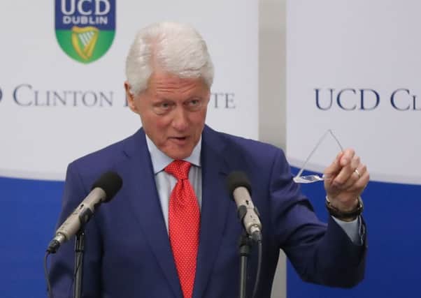 President Bill Clinton  delivers a keynote address to mark the 20th anniversary of the signing of the Good Friday Agreement at UCD Dublin