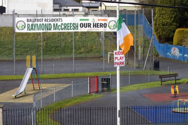 Republicans have erected banners in honour of Raymond McCreesh at the park in recent weeks as tensions on the matter came to a head