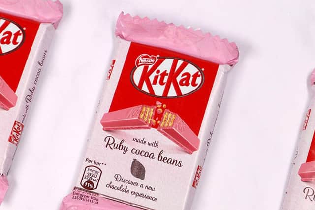 Undated handout photo issued by Nestle UK of their new KitKat made with ruby cocoa beans, which is to launch in the UK next week.