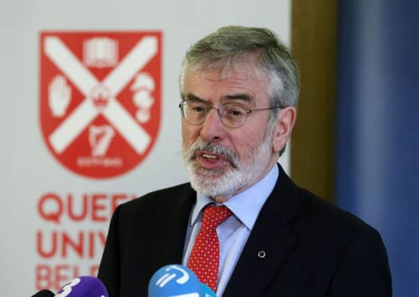Gerry Adams during an event to mark the 20th anniversary of the Good Friday Agreement, at Queen's University in Belfast