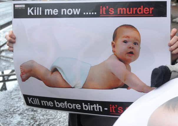 An anti-abortion protest sign outside Marie Stopes clinic (now closed) in Belfast in 2012