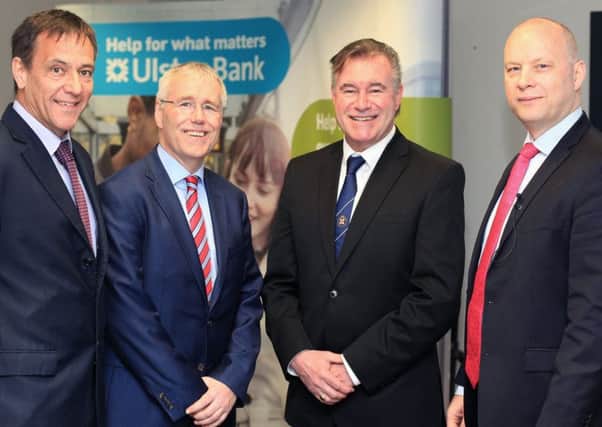 Ulster Bank senior agri manager Cormac McKervey with NI chief Richard Donnan, RUAS CEO Alan Crowe and Richard Ramsey, UB chief economist NI