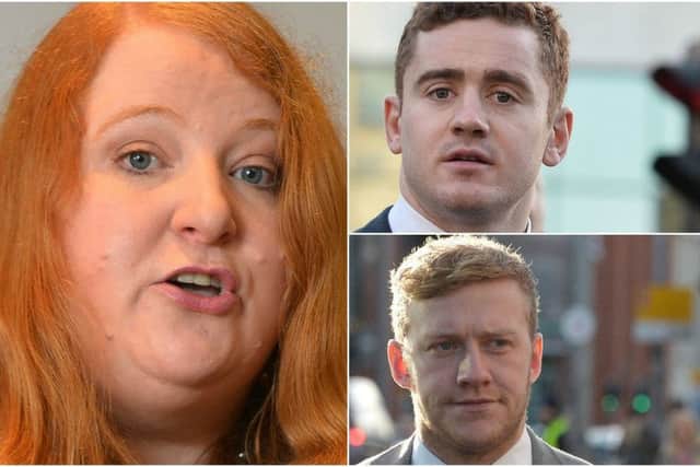 Alliance leader Naoimi Long and Ulster Rugby stars Paddy Jackson and Stuart Olding