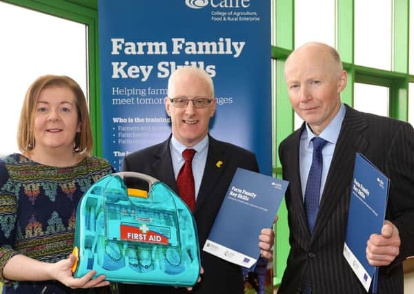 SiobhÃ¡n Sheppard CAFRE scheme manager, David Cairns, sales manager NFU Mutual, and Eric Long, head of CAFRE Developmental Services