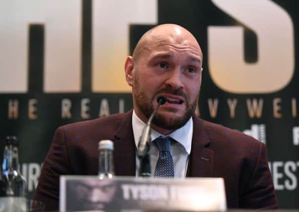 Former world heavyweight champion Tyson Fury during the press conference at the Four Seasons Hotel, London.