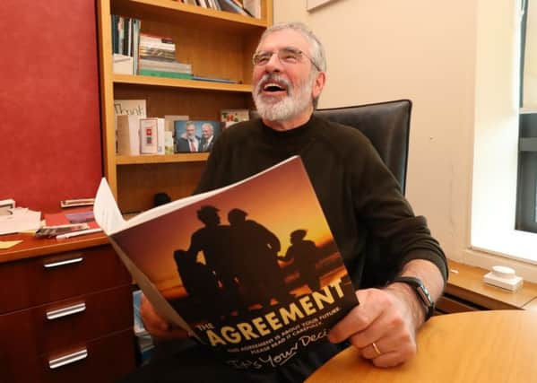 Former Sinn Fein leader Gerry Adams reflects on the Good Friday 20th anniversary in his office in Leinster House, Dublin on April 8, 2018. Photo: Niall Carson/PA Wire