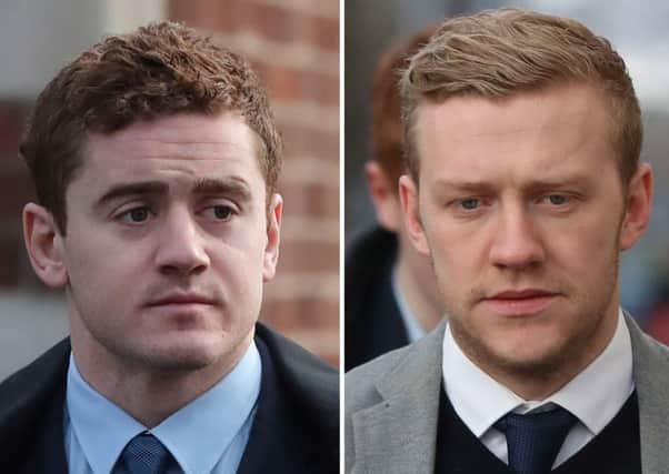 File photos of Ireland and Ulster rugby players Paddy Jackson (left) and Stuart Olding, who were acquitted of rape following a trial last month.