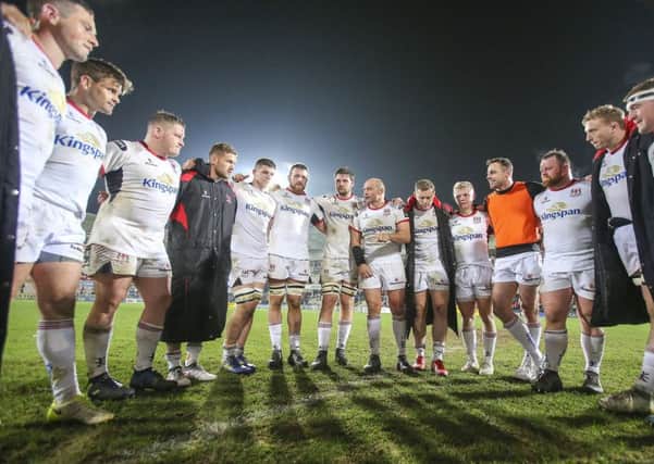 Ulster captain Rory Best speaks to his players after the Guinness PRO14 win over Ospreys