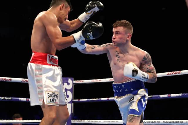 Carl Frampton on the attack against Horacio Garcia during his last fight at the SSE Arena