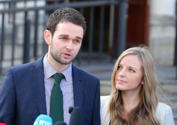 Daniel McArthur of Ashers with his wife Amy outside the High Court in Belfast during their Appeal Court case