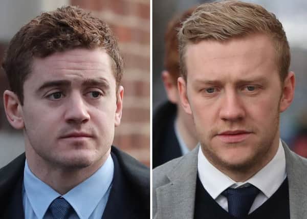 Paddy Jackson (left) and Stuart Olding were dismissed by both the IRFU and Ulster despite being acquitted of rape following a nine-week trial in Belfast