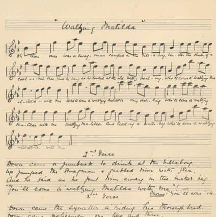 Original lyrics and Music of Waltzing Matilda circa 1895. Held by National Library of Australia