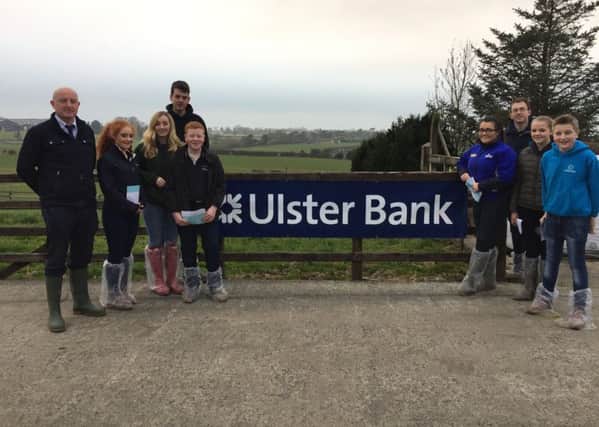 YFCU members pictured at the Co Antrim dairy stock judging heat, sponsored by Ulster Bank along with Martin Convery, Ulster Bank representative