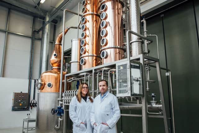 Fiona and David Boyd-Armstrong unveil one of two new state-of-the-art new copper stills that have been installed at Rademon Estate Distillery in Crossgar, Co. Down as part of a major Â£2.5million redevelopment. The expansion of the distillerys Still House will treble production capacity, enabling Rademon to grow production volumes as demand for its award-winning Shortcross Gin grows globally