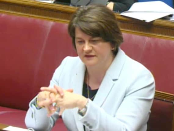Democratic Unionist Party leader Arlene Foster giving evidence during an inquiry into Stormont's botched green energy scheme.