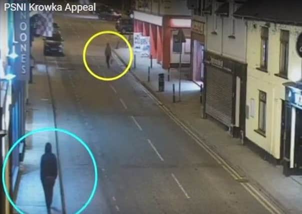 CCTV images of hooded man wanted for questioning about the murder of Polish national Piotr Krowka in Maghera