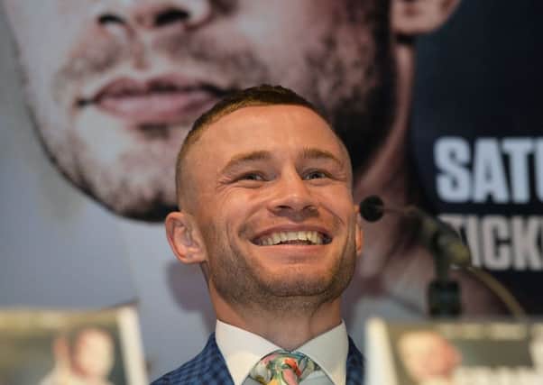 Carl Frampton in relaxed mood at this week's press conference. Pic by Pacemaker.