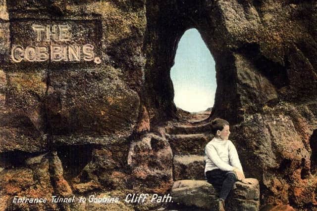 Old postcard of Wise's Eye, the entrance to the Gobbins path
