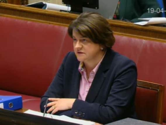 Democratic Unionist Party leader Arlene Foster giving evidence in the Senate Chamber, Parliament Buildings, Belfast during the Renewable Heat Incentive (RHI) public inquiry into Stormont's botched green energy scheme