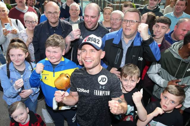 Carl Frampton with fans during his public work-out at Victoria Square in Belfast. Pic by PressEye Ltd.