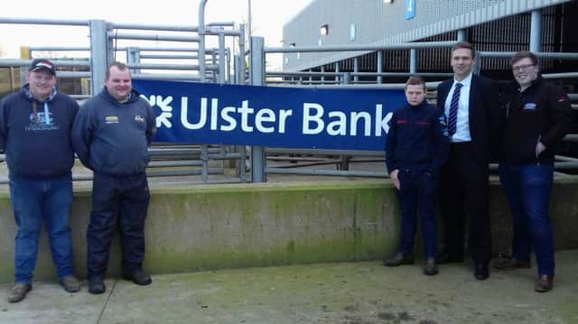 YFCU members pictured at the Co Armagh dairy stock judging heat, sponsored by Ulster Bank along with James Fox, Ulster Bank representative