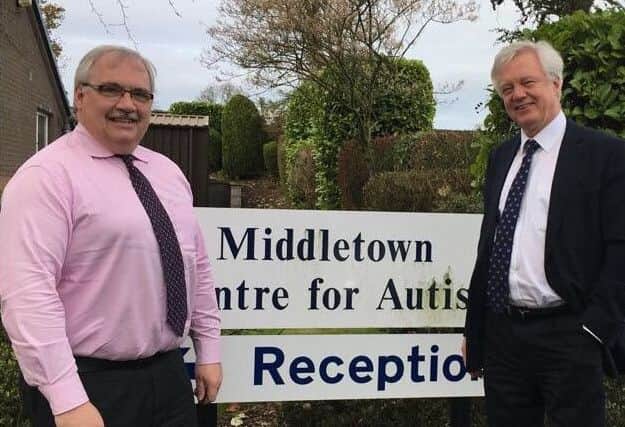 Brexit Scretary David Davis (right) in south Armagh with Middletown Centre for Autism chief executive Gary Cooper
