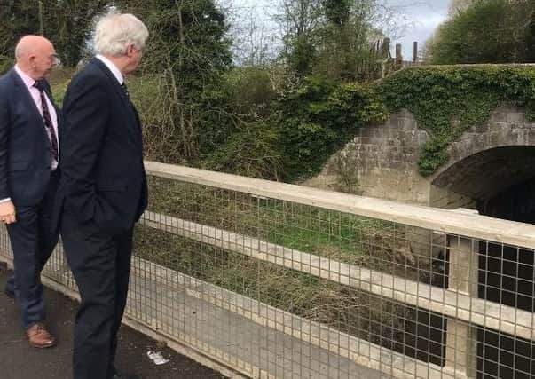 Brexit Secretary David Davis (right) with Peter Sheridan of Co-operation Ireland in south Armagh