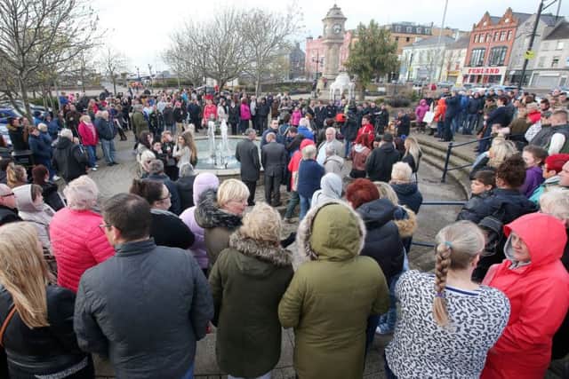 People gather in Bangor, Co. Down, to show their support for a 16-year-old girl who was badly beaten during an assault in the town on Friday.   Picture: Jonathan Porter/PressEye