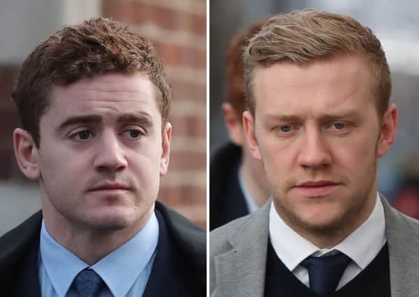 Ireland and Ulster rugby players Paddy Jackson (left) and Stuart Olding, who were acquitted of rape following a trial last month. Photo credit: Niall Carson/PA Wire