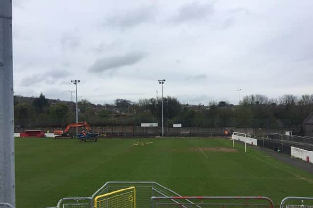 Last Saturday's league win over Dergview was the last game to be played on Larne's grass pitch as work began on the new 3G surface.