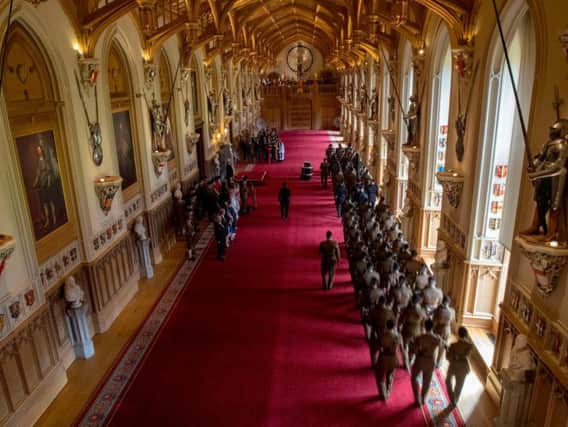 St George's Hall at Windsor Castle in Berkshire where Queen Elizabeth II presented the Royal Tank regiment with their new standard