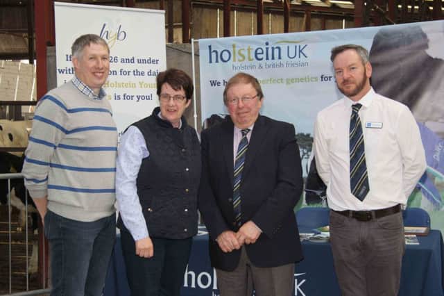 Pictured at Holstein NI's Open Day at Redhouse are, from left: Malcolm McLean, Relough Herd, Donaghmore; Mary Rafferty, Breffni Oriel Holstein Club; Meurig James and Murray Cochrane, Holstein UK. Picture: Julie Hazelton