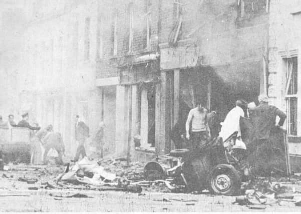 The aftermath of the IRA bomb that devastated Coleraine town centre on June 12, 1973 killing six pensioners