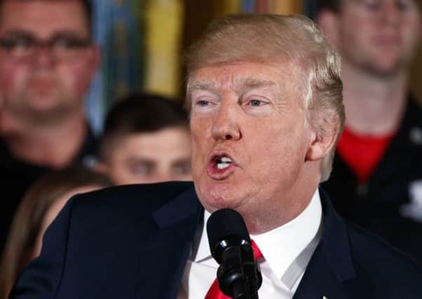 President Donald Trump speaks during an event for the Wounded Warrior Project Soldier Ride in the East Room of the White House, Thursday, April 26, 2018, in Washington