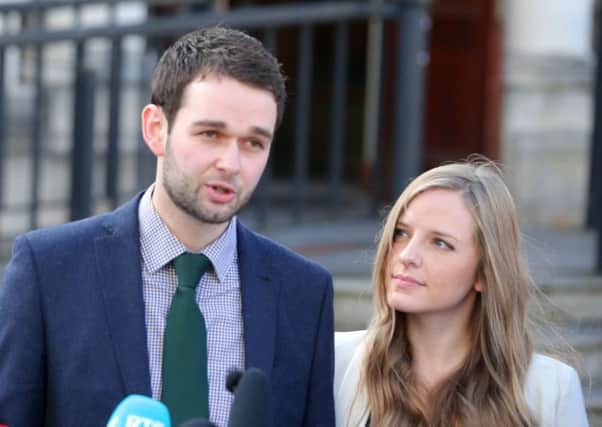 Daniel McArthur of Ashers with his wife Amy leaving the High Court in Belfast. 


Picture by Jonathan Porter/Press Eye